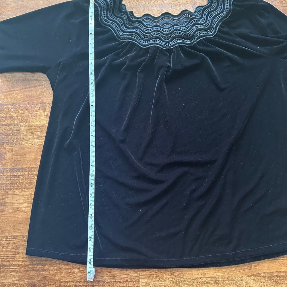 Rafaella Studio Black Velvet Blouse Witchy Goth Scalloped Neckline flare sleeve - Picture 7 of 13
